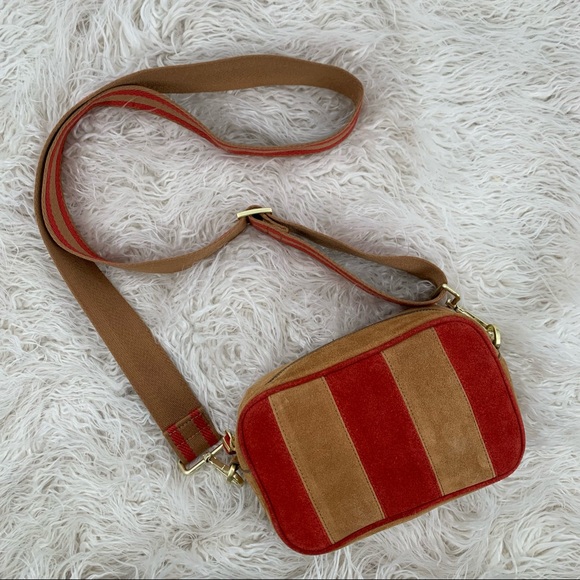 Mini Boden Handbags - Mini Boden Small Shoulder Bag Tan & Raspberry Suede NWOT